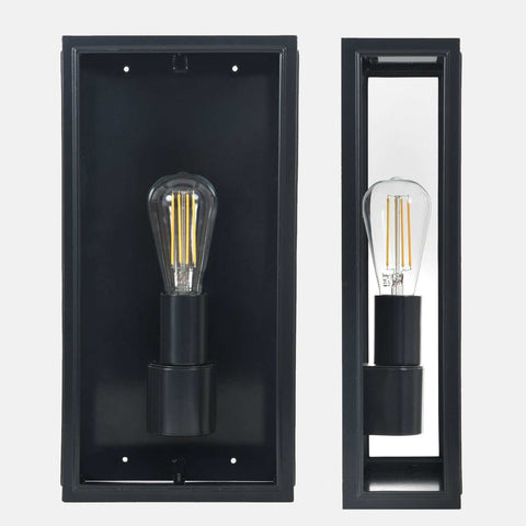 Belgrave Outdoor Lantern tall black powder-coated steel wall light with clear glass and LED bulb