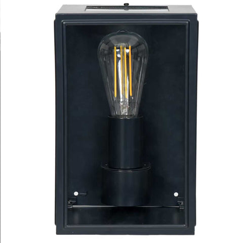 Belgrave Outdoor Lantern small black powder-coated steel outdoor wall light with clear glass and vintage bulb.