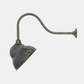 Fairburn IP23 Wall Light with curved metal arm and retro cap-style lamp in dark finish for outdoor use