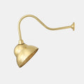 Fairburn IP23 Wall Light brass outdoor sign light with curved metal arm and retro cap-style lamp