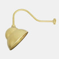 Brass and steel Fairburn IP23 Wall Light with curved arm and retro cap-style lamp for outdoor use