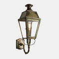 Chelsea Outdoor Wall Light in antique brass with Victorian-inspired design and copper detailing, handcrafted solid brass outdoor wall lantern.