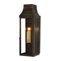 Kingsley Outdoor Slim Wall Lantern vintage solid brass outdoor light with antique finish and glowing bulb