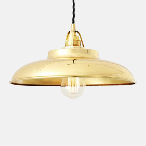 Telal Pendant Light with vintage braided cord and industrial-style gold metal shade hanging pendant lamp with exposed bulb