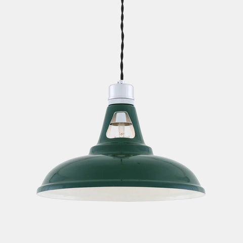 Vienna Pendant Light with a sleek green industrial design and Edison bulb for modern, minimalist home lighting