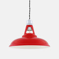 Vienna Pendant Light in red with industrial design and Edison bulb socket hanging from twisted black cord