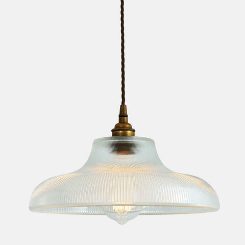Mono Prismatic Pendant Light with prismatic glass shade and vintage brass fitting hanging light fixture