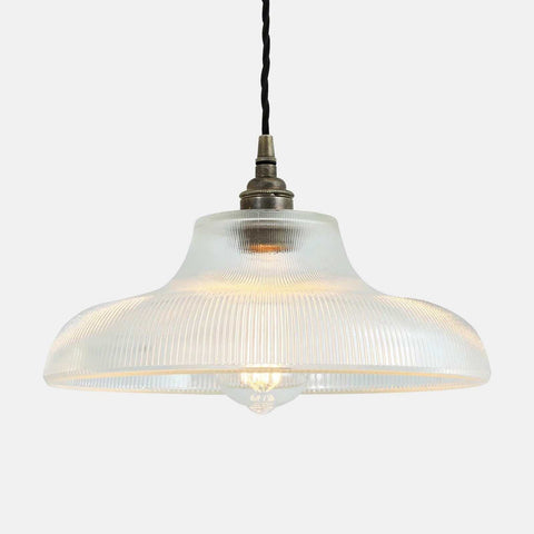 Mono Prismatic Pendant Light with vintage-style prismatic glass shade and brass fixture, perfect for elegant home lighting.