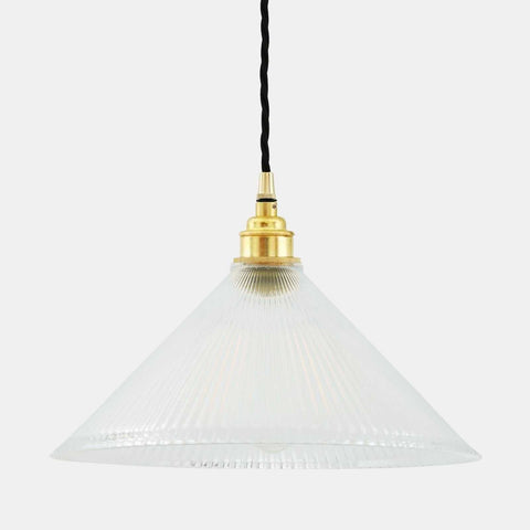 Rebell Prismatic Glass Pendant Light with prismatic glass shade and brass fittings, ideal for modern industrial and cozy interiors.