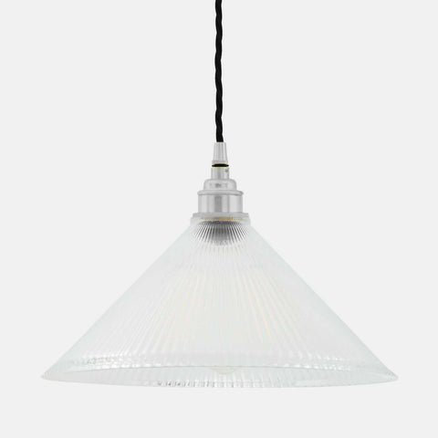 Rebell Prismatic Glass Pendant Light with conical prismatic shade and twisted black cord for stylish modern lighting