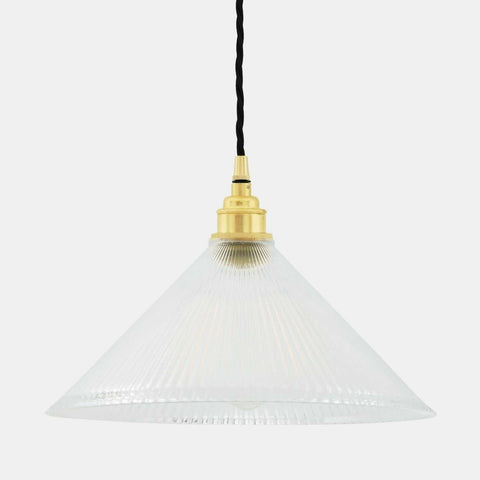 Rebell Prismatic Glass Pendant Light with conical prismatic glass shade and brass fixture for stylish, glare-free illumination
