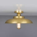 Telal Flush Ceiling Light with vintage industrial design in brushed brass finish and exposed bulb, ideal for low ceilings and modern interiors