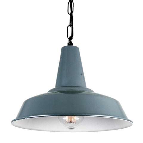 Salton Pendant Light industrial-style hanging pendant with blue powder-coated metal shade and vintage bulb
