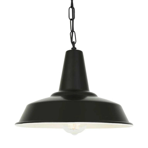 Salton Pendant Light black industrial-style aluminium hanging light with wide factory shade