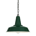 Green Salton Pendant Light with industrial-style aluminium shade and black chain suspension