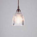 Small Strand Prismatic Glass pendant light with ribbed glass shade and bronze fixture