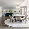 Artemis Chandelier brass and glass pendant light in elegant modern dining room setting