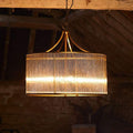 Artemis Chandelier pendant light with brass frame and glass rods, elegant vintage-modern ceiling fixture