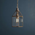 Pooky Carrington Lantern small vintage style pendant light with antique brass frame and glass panels