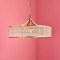 Pooky Athena Chandelier pendant light with brass frame and glass rods, Art Deco style elegant lighting fixture