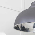 Brampton Grey Pendant Light large industrial grey dome with polished nickel hammered interior
