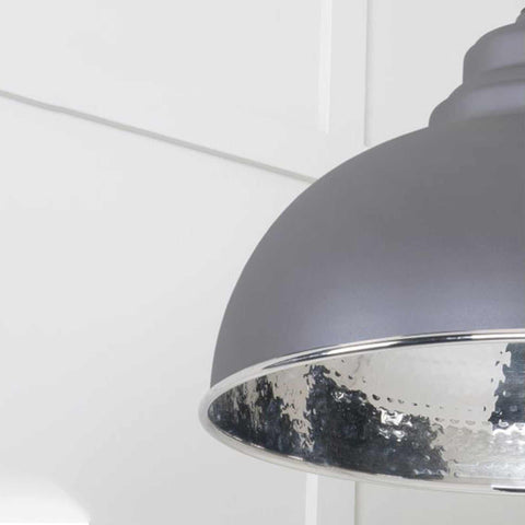 Brampton Grey Pendant Light large industrial grey dome with polished nickel hammered interior