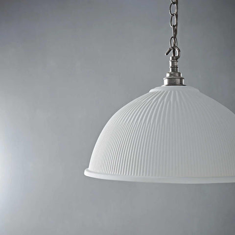Denton large ribbed ceramic pendant light with fine porcelain shade and metal chain suspension
