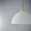 Denton large ribbed ceramic shade pendant light with brass chain and white textured porcelain finish