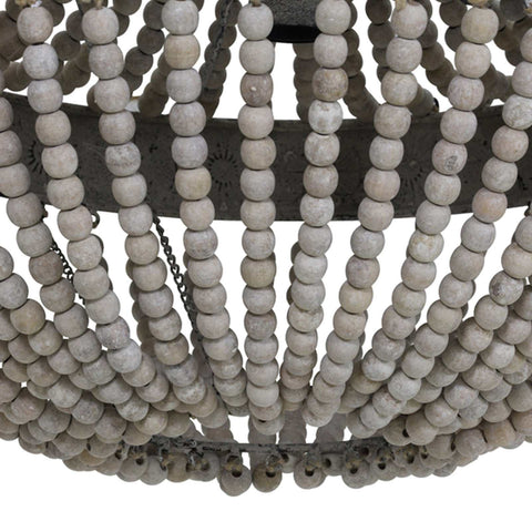 Large Luna Wooden Beaded Pendant Light with handcrafted wooden beads and painted metal frame in shabby chic style