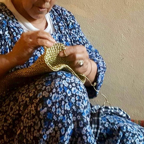 Joosh Natural Crochet Pendant Light - medium being crafted