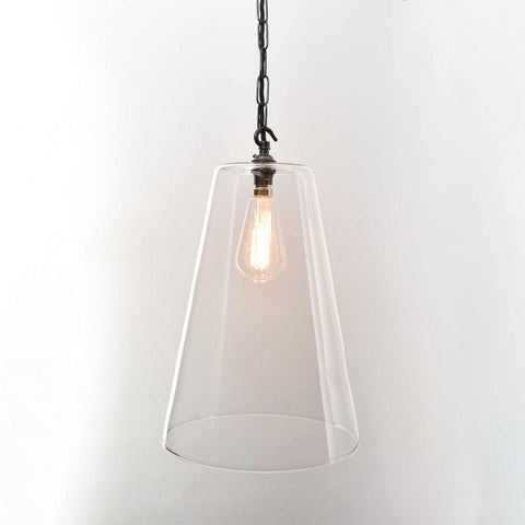 Newbury Extra Large clear glass shade pendant light with tapered design and adjustable hanging length