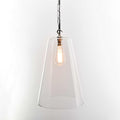 Newbury Extra Large clear tapered glass shade pendant light with adjustable chain and vintage bulb
