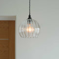 Soho medium ribbed glass shade pendant light with clear ribbed globe hanging in modern interior