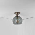 Soho small smoked glass shade flush ceiling light with bronze fitting and hand-blown smoked glass globe shade
