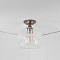 Soho medium ribbed glass shade flush ceiling light with hand-blown clear glass and antique brass fitting for low ceilings