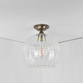 Soho large ribbed glass shade flush ceiling light with clear hand-blown glass and bronze fitting for low ceilings