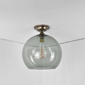 Large Soho smoked glass shade flush ceiling light with visible filament bulb and brass fittings