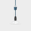 Contemporary small clear glass knot pendant light with hand-blown shade and blue rope detail