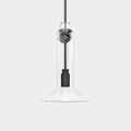 Contemporary small clear glass pendant light with hand-blown glass shade and decorative knot detail.