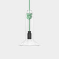 Contemporary small clear glass pendant light with hand-blown shade and green knot detail