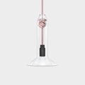 Contemporary small clear glass pendant light with hand-blown shade and decorative knot detail