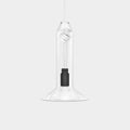 Contemporary small clear glass pendant light with hand-blown shade and decorative knot detail.
