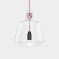 Contemporary large clear glass pendant light with hand-blown shade and decorative knot detail