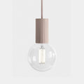 Modern Scandi Simple Bulb Pendant Light with handcrafted ceramic top and clear round bulb in blush finish