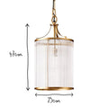 Pooky Valli Pendant Light with brass frame and vertical glass rods, 47cm height, 25cm diameter, modern elegant ceiling lantern fixture