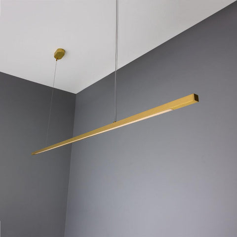 Fairfield Contemporary Brass LED Linear Pendant hanging ceiling light with slim brass design and integrated LED lighting