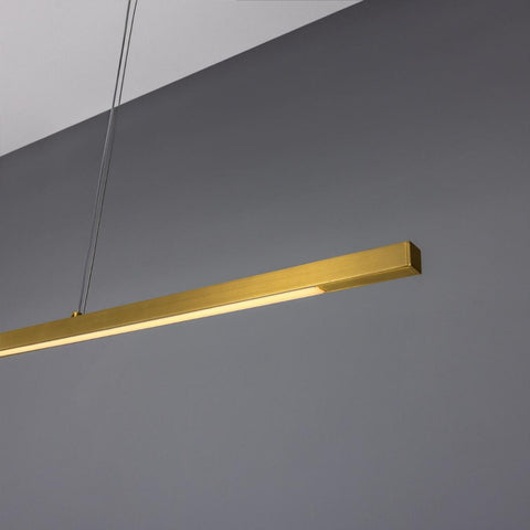 Fairfield Contemporary Brass LED Linear Pendant ceiling light in modern interior setting
