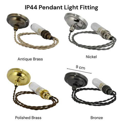 Coolie Ceramic Shade Bathroom Pendant Light fittings in antique brass, polished brass, nickel and bronze with IP44 rating