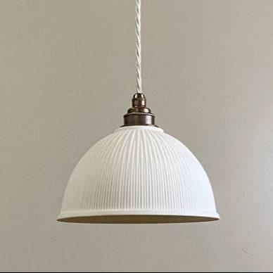 Denton Medium Ribbed ceramic pendant light with handcrafted porcelain shade and soft light diffusion