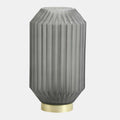 Orton Grey Glass cordless table lamp with ribbed design and gold base